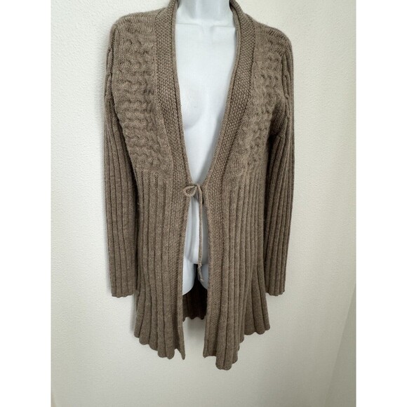 Elisabetta Italy  Cardigan Size M Long Line Brown Mohair Wool Blend Women Tie - Picture 1 of 6